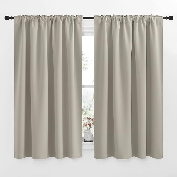 NICETOWN Blackout Curtains and Drapes for Kitchen - (Natural Color) 52 inches Wide by 54 inches Long, 2 Panels Set, Thermal Insulated Blackout Window Drapes - Image 2
