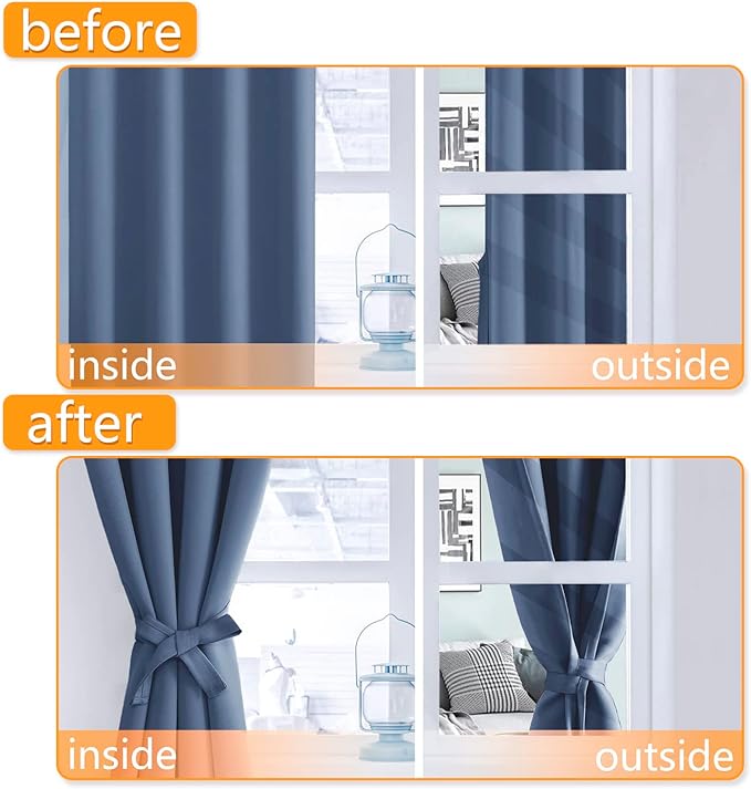 Hiasan Blackout Curtains for Bedroom, 52 x 84 Inches Long - Thermal Insulated & Light Blocking Window Curtains for Living Room/Kids Room, 2 Drape Panels Sewn with Tiebacks, Blue Haze - Image 5
