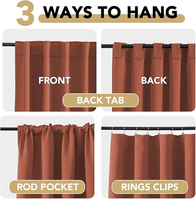 H.VERSAILTEX Blackout Curtains Thermal Insulated Window Treatment Panels Room Darkening Blackout Drapes for Living Room Back Tab/Rod Pocket Bedroom Draperies, 52 x 54 Inch, Orange, 2 Panels - Image 4