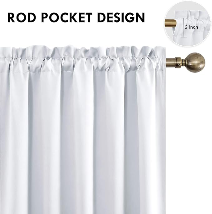 DWCN White Curtains for Living Room Thermal Insulated, Energy Saving & Noise Reducing Bedroom Curtains, White, W 70x L 72 Inch, Set of 2 Rod Pocket Curtain Panels - Image 4