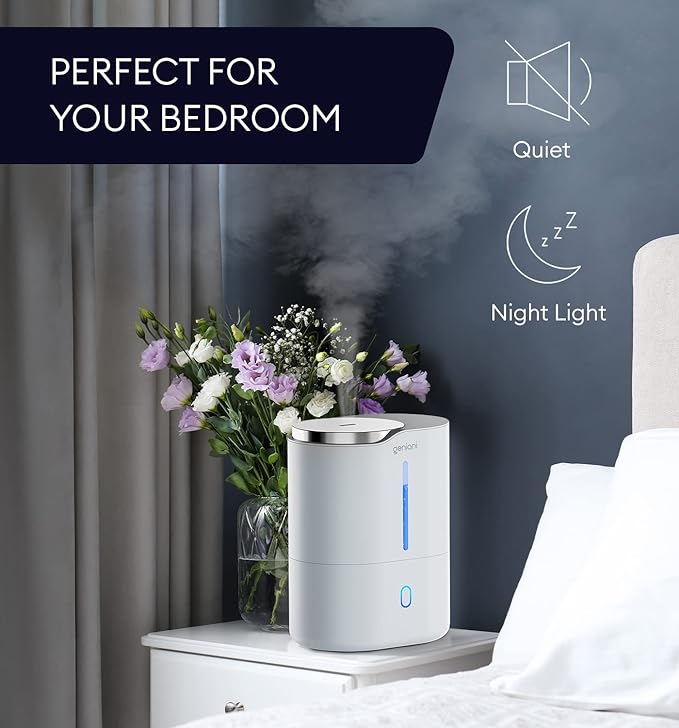 GENIANI Cool Mist Air Humidifiers for Bedroom, Plants, and Large Rooms - Quiet Humidifiers for Baby Room with Auto Shut Off & Night Light (3.9L, White) - Image 6