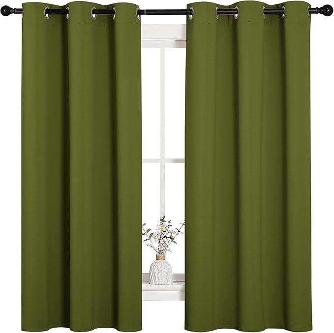 NICETOWN Christmas Window Decoration Thermal Insulated Solid Grommet Blackout Curtains/Drapes for Living Room (1 Pair, 42 by 63 inches, Olive Green) by NICETOWN