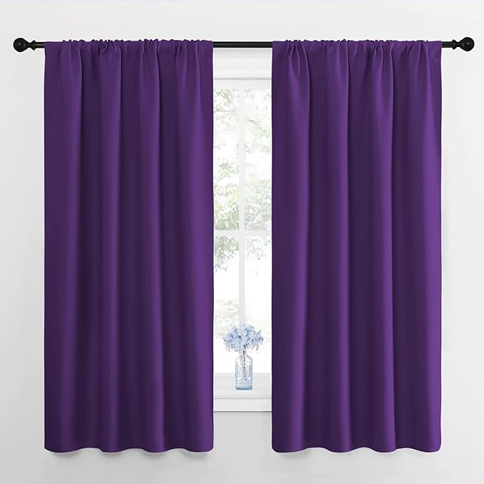 NICETOWN Blackout Curtains for Living Room - Triple Weave Home Decoration Thermal Insulated Solid Rod Pocket Blackout Drapes for Bedroom(Set of 2, 42 x 63 Inch, Royal Purple) by NICETOWN