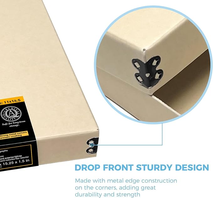 Lineco Museum Archival Storage Box, 11.75x15.25x1.5 in. Drop Front Design. Acid-Free with Metal Edge. Organize Photos, Pictures, Prints, Documents, Crafts, DIY. Tan, 2 Pack - Image 4