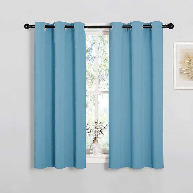 NICETOWN Thermal Insulated Curtains Blackout Draperies, Window Treatment Solid Grommet Room Darkening Drape Panels for Bedroom (Teal Blue, Set of 2, 34 by 45 inches Long) - Image 2