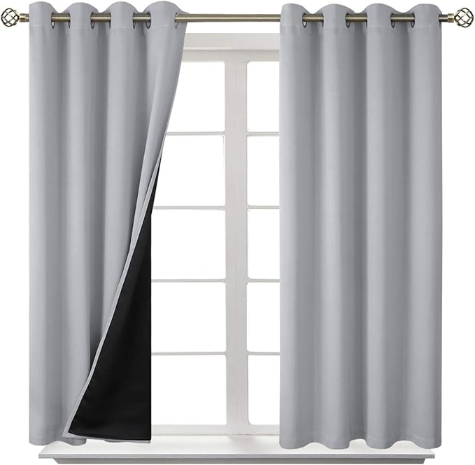 BGment Short 100% Blackout Curtains for Bedroom, Thermal Insulated Energy Efficiency Noise Reducing Grommet Curtains 45 Inch Length with Liner for Small Window 2 Panels Each 52 Inch Wide, Light Grey - Image 8