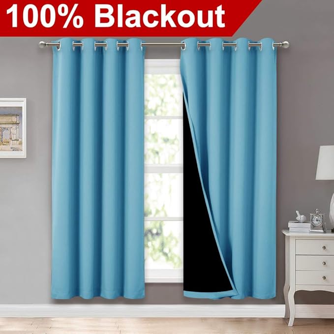 NICETOWN Full Shade Curtain Panels 72 inches Long, Pair of Energy Smart & Noise Blocking Out Blackout Drapes for Guest Room Window, Thermal Insulated Lined Window Dressing(Light Blue, 52 inch) - Image 2