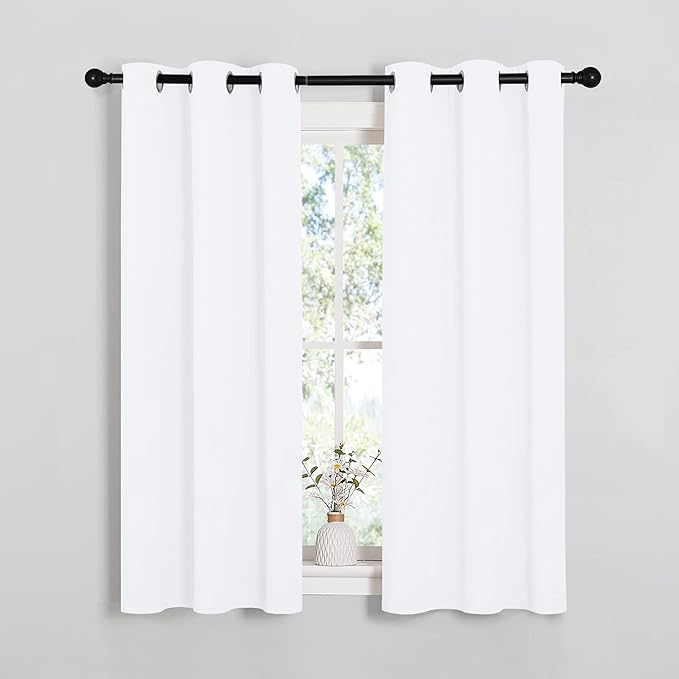 NICETOWN 50% Light Blocking Curtain Panels for Bedroom, Home Decoration Easy-Care Solid Grommet Draperies & Drapes, Window Covering for Kitchen (2 Panels, 34 by 54, White) by NICETOWN