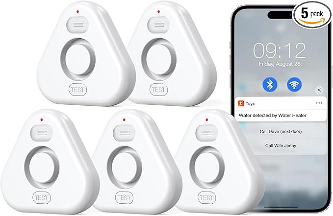 Water Detector Sensor,Water Leak Detectors for Home with App Alerts,Water Alarm with 120db Adjustable Alarm,500ft Transmission for Basement, Bathroom, Laundry, No Hub Required (Support 2.4G) by MOXIV