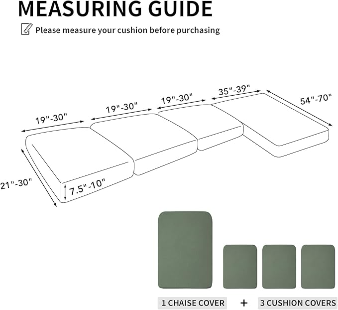 Easy-Going Stretch 4 Pieces Couch Cushion Covers for Sectional Sofa Left/Right L Shape Chaise Lounge Sofa Seat slipcover Anti-Slip Sofa Cover Soft (3 Seater + 1 Chaise, Greyish Green) - Image 2