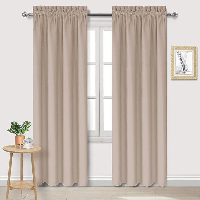 DWCN Blackout Curtains for Living Room Thermal Insulated, Energy Saving & Noise Reducing Bedroom Curtains, Camel, W 42x L 84 Inch, Set of 2 Rod Pocket Curtain Panels by DWCN
