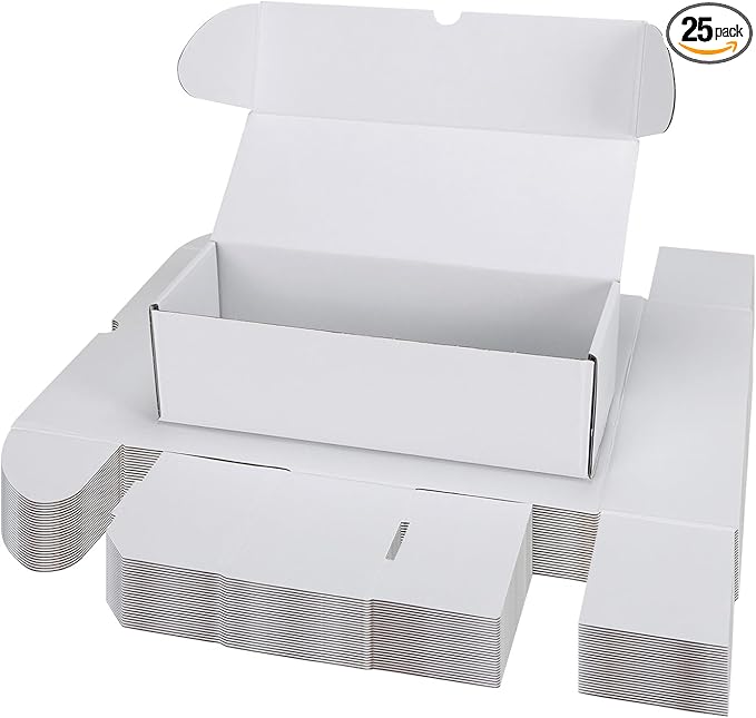 Bulk 300 Capacity Card Toploaders Storage Box, in Total 25 Pack All White Cardboard Shipping Boxes for 7500 Count 35pt 3x4 inch Toploaders or Toploaded Cards by Serwrsw