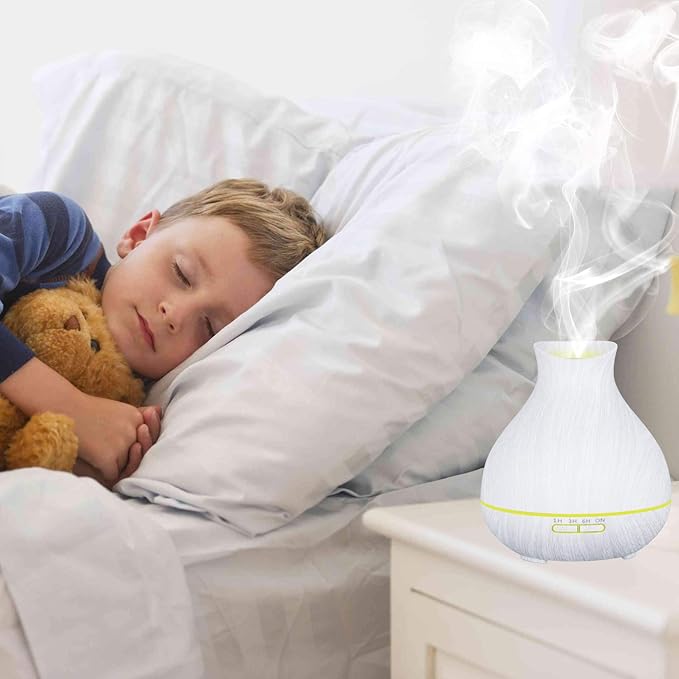 BZseed Aromatherapy Essential Oil Diffuser 550ml 12 Hours White Wood Grain Aroma Diffuser with Timer for Large Room, Home, Baby Bedroom, Waterless Auto Shut-Off, 7 Colors Lights Changing - Image 8