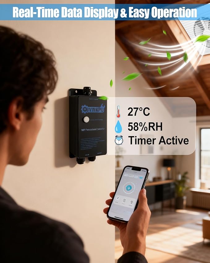 Temperature and Humidity Exhaust Fan Switch, Multi-Functional Vent Controller with IoT, Auto On/Off by Temp & Humidity, 25A Heavy-Duty Load - Image 4