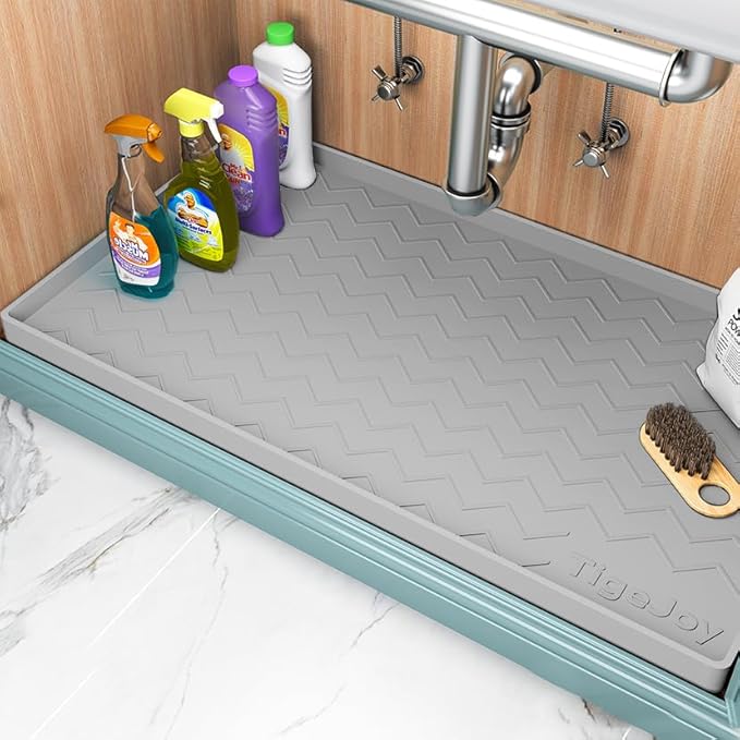 TigeJoy Under Sink Mats for Kitchen Waterproof, Leak-Proof Silicone Mat Sink Protector and Cabinet Liner, Kitchen Essentials Organizer and Storage 31" x 22" Light Grey by TigeJoy