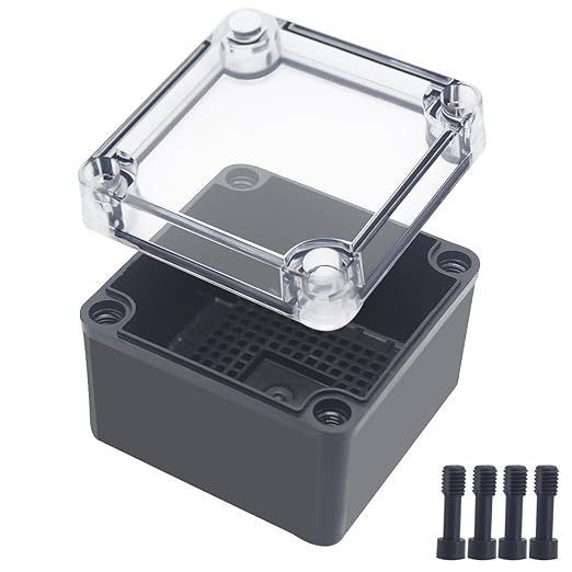 Junction Box,IP67 Waterproof ABS Black Project Box Clear Cover with Mounting Plate Electrical Box Enclosure for Outside Electronics 3.9 x 3.9 x 3inch(100x100x75mm) by Otdorpatio
