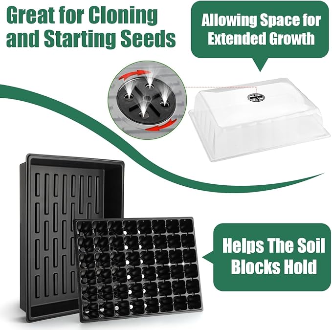 5-Pack No Drip Seed Starter Trays with 4" Humidity Dome - 240 Cells Deep Root Plug Trays, 2.76" Depth for Strong Roots Perfect for Vegetables, Herbs, Flowers & Plant Propagation, Gardening Supplies - Image 8