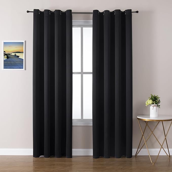 ChrisDowa Blackout Curtains 108 Inches Long 2 Panels Set for Living Room, Grommet Thermal Insulated Room Darkening Curtains for Bedroom (Black, 52 x 108 Inch) by ChrisDowa