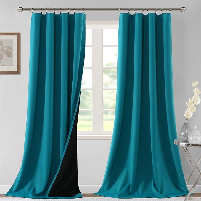 H.VERSAILTEX 100% Blackout Curtains for Bedroom Thermal Insulated Blackout Curtains 108 Inches Long Rod Pocket/Clip Rings Curtains for Living Room with Black Liner 2 Panels, Turquoise Blue by HVERSAILTEX