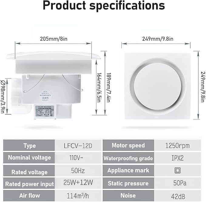 TWSOUL Bathroom Exhaust Fan, 8 inch Silent Bathroom Ceiling Ventilation Fan with Anti-Backflow Check Valve, Balanced Air Solution, for Tub Shower Enclosure, 110V - Image 2