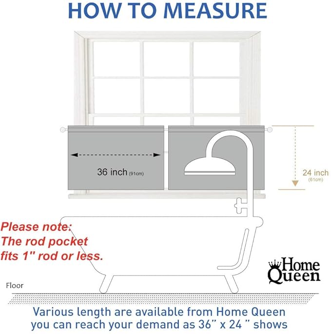 Home Queen Grey Waffle Bathroom Window Curtains, Short Water Repellent Rod Pocket for Small Kitchen Window, 36 W X 24 L Inch Each - Image 6