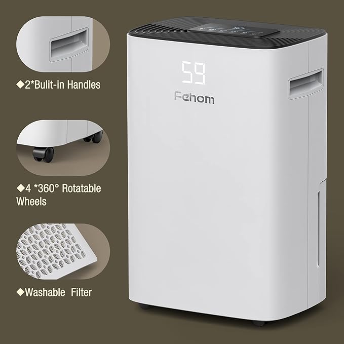 4500 Sq. Ft Dehumidifier with Drain Hose - Ideal for Bedrooms, Basements, Bathrooms, and Laundry Rooms - with Digital Control Panel, 24 Hr Timer, and Front Humidity Display - Image 6