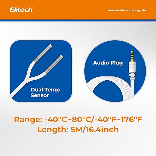 Elitech Dual Temperature Probe for RCW-360Pro, -40°F to 176°F, 16.4ft Cable Auto-Detection Digital Sensor with Individual Calibration Certificate for Medical Pharma Validation, TD3X-TDE-R-5M - Image 3