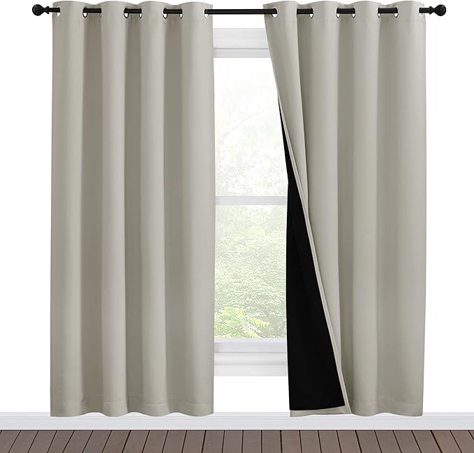 NICETOWN 100% Blackout Window Curtain Panels, Full Light Blocking Drapes with Black Liner for Nursery, 78-inch Drop Thermal Insulated Draperies (Natural, 2 Pieces, 55-inch Wide Per Panel) by NICETOWN