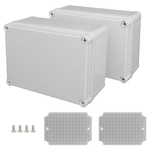 Junction Box, 6.9"x 4.9"x 3"(2 Pack) Outdoor Electrical Box with Mounting Plate, IP67 Dustproof Waterproof ABS Plastic Project Box, DIY Electrical Enclosure Gray (175x 125x 75 mm) by HoHaing