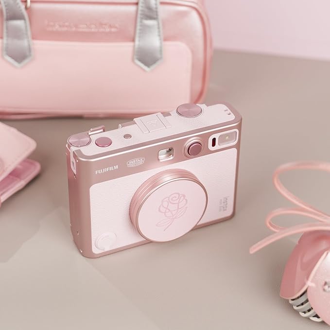 Pink Lens Cap for Fujifilm Insta Mini EVO, Retro Leather Aluminum Anti-Dust Anti-Scratches Lightweight Camera Lens Cover with Rose Pattern, Accessories for Fuji Mini Evo Lens Protection Cover - Image 8