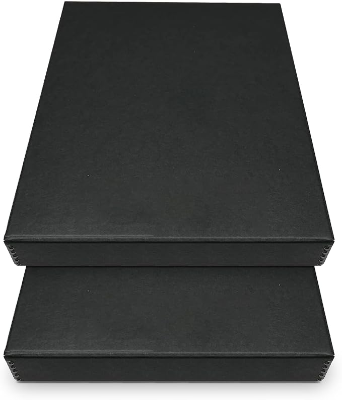 Golden State Art, Archival Folio Storage Box 11x14, Clamshell Design with Metal Edge, Preserve and Store Photos Documents Cards Prints Arts Crafts DIY, Black, Pack of 2 by GoldenStateArt