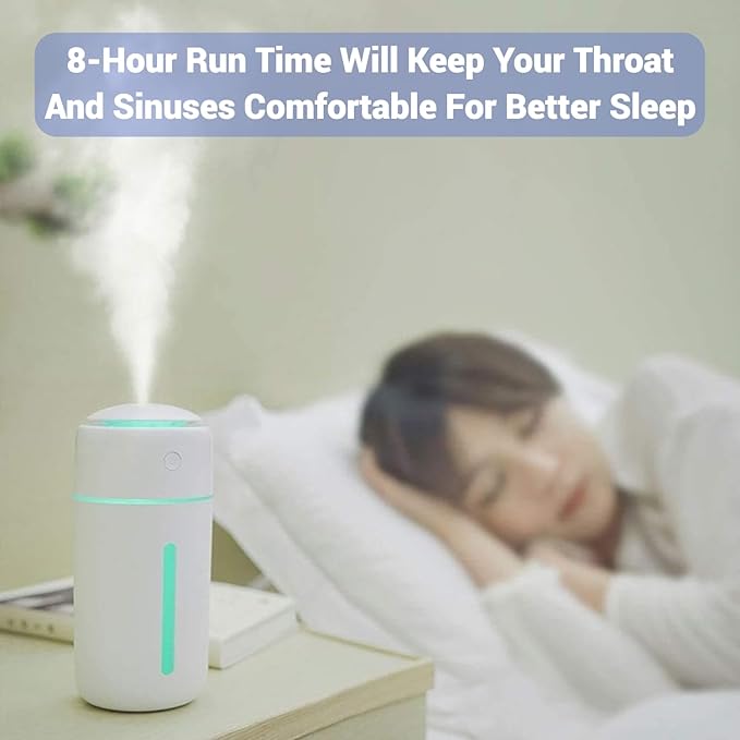 Personal Ultrasonic Cool Mist Humidifier for Car Bedroom Office, Portable Rechargeable Travel Humidifier for Car & Desk, with 7 Color Lights, Battery Powered - Image 4