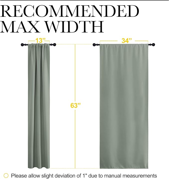 NICETOWN Window Curtains Blackout Drapes - Thermal Insulated Solid Rod Pocket Blackout Curtains/Draperies for Living Room (Greyish Green, One Pair, 34 by 63-Inch) - Image 7