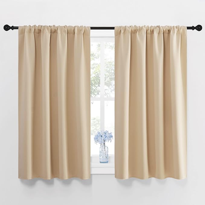 NICETOWN Blackout Room Darkening Curtains - Home Decoration Light & Noise Reducing Thermal Insulated Window Draperies with Rod Pocket Top (Biscotti Beige, Set of 2, 42 inches Wide x 48 inches Long) by NICETOWN