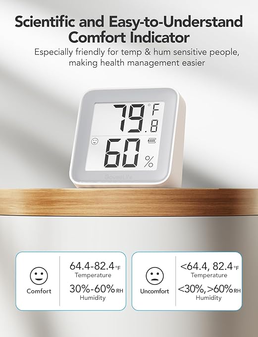 GoveeLife E-Ink Bluetooth Thermometer Hygrometer, Smart Digital Indoor Wireless Temperature Humidity Sensor with Alert, Free Data Storage Export, for Home Room Greenhouse Wall, 2 Pcak (with Battery) - Image 3