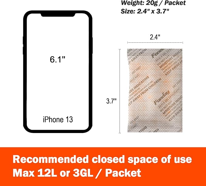 20g x 100 Packs Fonday Rechargeable Silica Gel Desiccant Packets Food Grade Fast Reactivate Desiccant Bags Moisture Indicating Orange to Green for Food Storage, Electronics, 3D Filament & Safes - Image 6