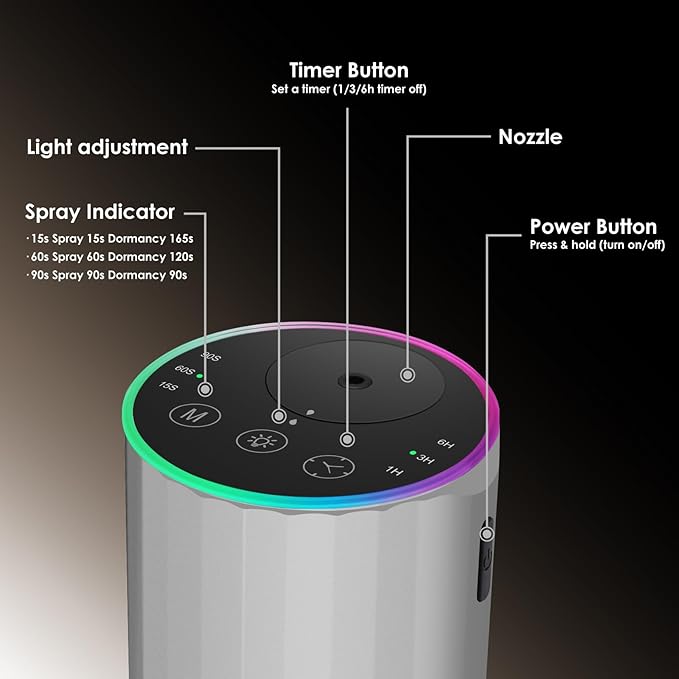 Waterless Essential Oil Diffuser, Battery Powered Mini Scent Air Machine, Aromatherapy Mist Diffuser for Home Room Car Office (Silver) - Image 3