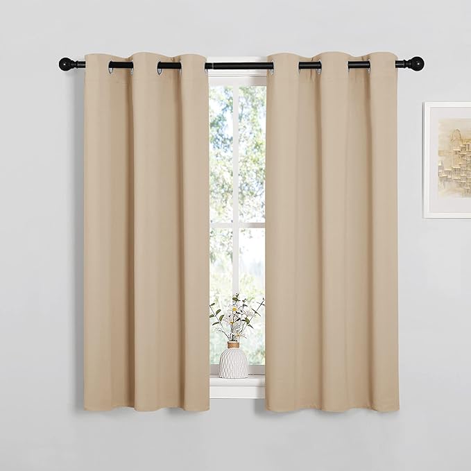 NICETOWN Room Darkening Curtain Panels for Cafe, Thermal Insulated Grommet Room Darkening Draperies/Drapes for Window (Biscotti Beige, 2 Panels, W34 x L45 inch) - Image 2