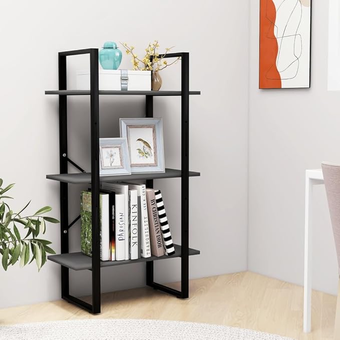 Grey Metal Medium Storage Shelf 11.8 x 23.6 x 41.3 in 3 Tier Rectangular Bookshelf Organizer Industrial Unit for Living Room Basement Bedroom - Image 4