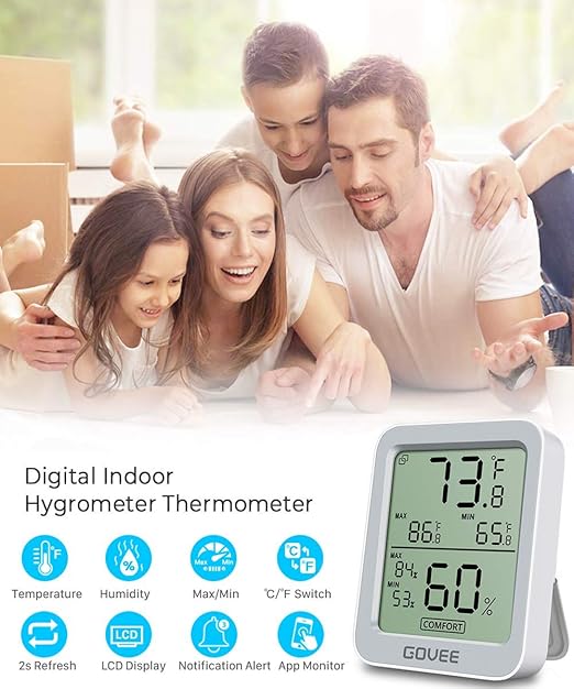 Govee Bluetooth Digital Hygrometer Indoor Thermometer, Room Humidity and Temperature Sensor Gauge with Remote App Monitoring, Large LCD Display, Notification Alerts, 2 Years Data Storage Export, Grey - Image 2