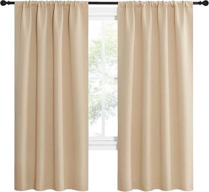 NICETOWN Kitchen Room Darkening Curtains - Panel Home Fashion Thermal Insulated Solid Rod Pocket Curtains for Window(Biscotti Beige, 1 Pair, 42 inches Wide by 72 inches Long) - Image 2