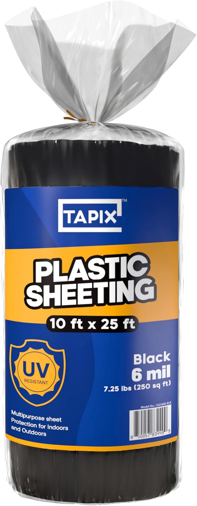 Plastic Sheeting (10' x 25') Long, 6 Mil (Black) - UV Protection Poly Sheeting Polyethylene Film, Heavy Duty Greenhouse Plastic Sheeting by Tapix
