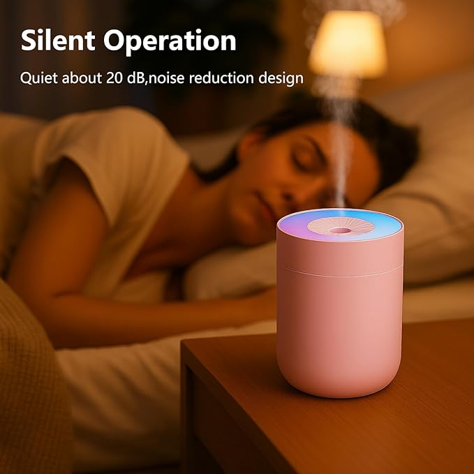 230ML Humidifier for Bedroom, Air Humidifier for Home, Plant Humidifiers Indoor Small with LED Colorful Gradient Light, USB Powered for Desk, Car, Travel, Hotel Room (Pink) - Image 4