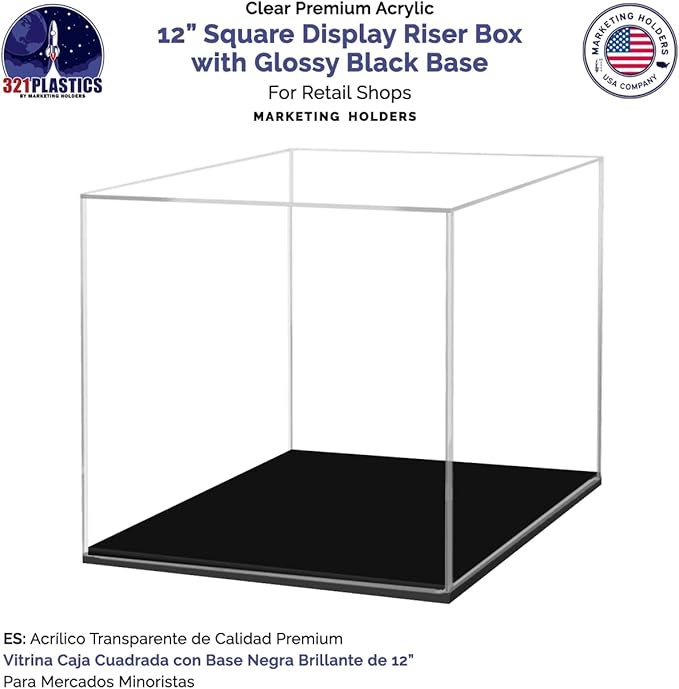 Marketing Holders 12" x 12" Clear Acrylic Display Box with Black Base Versatile Lucite Retail Product Dust Cover for Collectibles and Memorabilia - Image 3