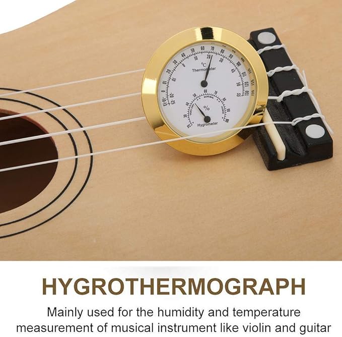 Tbest Guitar Analog Hygrometer,Round Alloy Digital Thermometer Hygrometer Humidity Temperature Meter for Violin Guitar Case for Indoor and Outdoor - Image 7