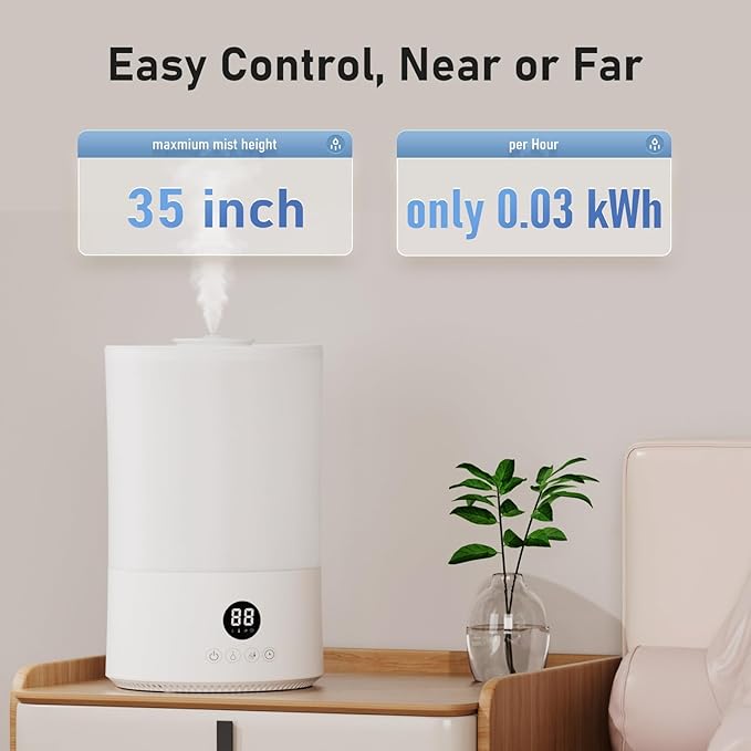 Humidifiers for Bedroom, 4L Top Fill Humidifier for Large Room, 250ml/h Cool Mist Output Humidificador, 24dB Quiet Air Humificador with Remote, Easy to Fill & Clean, fit Baby & Indoor - Image 5