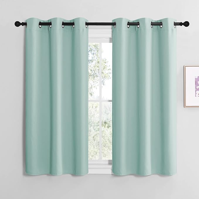 NICETOWN Aqua Blue Room Darkening Curtains for Kitchen, Window Treatment Thermal Insulated Solid Grommet Room Darkening Curtains/Drapes for Bedroom (Set of 2, 42 inches Wide by 50 inches Long) by NICETOWN