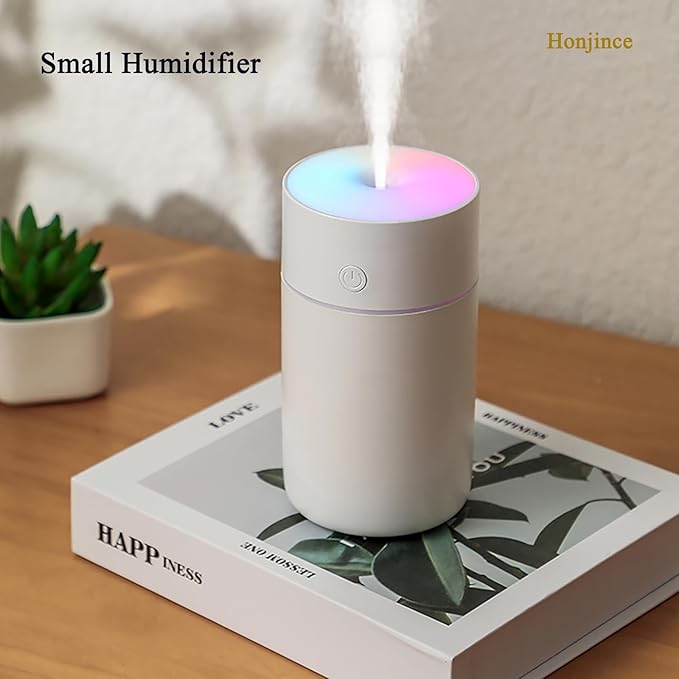 Humidifier, Humidifiers for Bedroom with Colorful Atmosphere Lights,2 Mist Modes Quiet, Easy to Clean, Small Portable for Plants, Baby, Car, Travel and Office(White) - Image 2