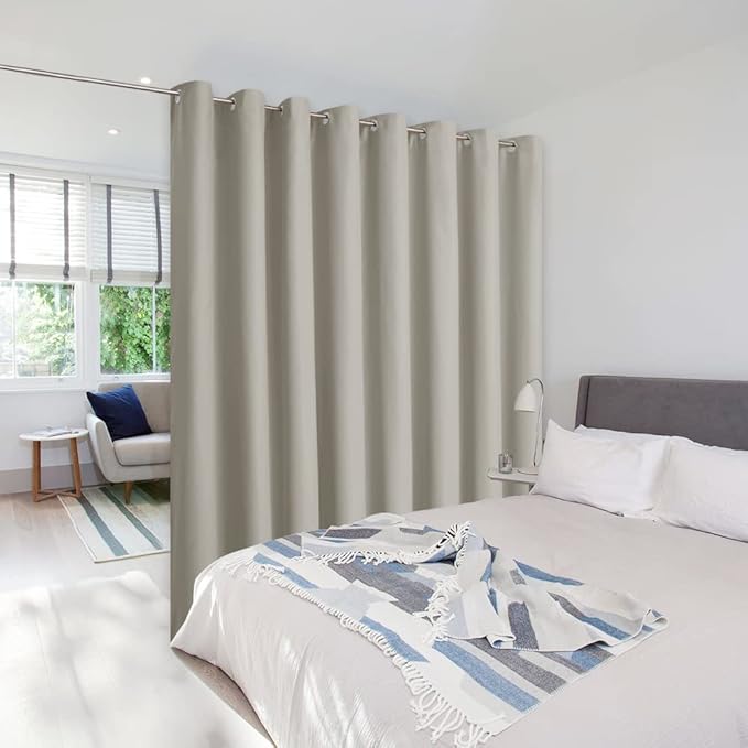 NICETOWN Noise Reducing Room Dividers Curtains Screens Partition Panels, Wide Width Grommet Top Divider for Living, Bedroom, Baby Room (One Pack, 7ft Tall x 15ft Wide, Natural) by NICETOWN