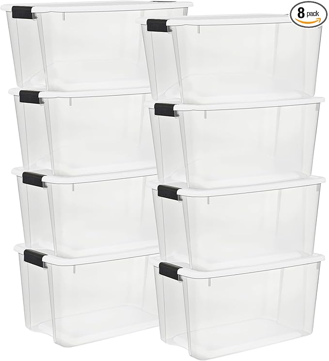 Sterilite 8 Pack Ultra Latching Box, Storage Bins with Lids, Clear Plastic, 70 Quart - Heavy-Duty Organizing Containers for Closet, Bathroom, and Office by Sterilite